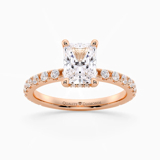 Diamond Set Hidden Halo Radiant Kala Diamond Ring in 9K Rose Gold