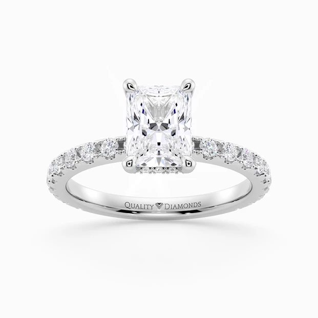Diamond Set Hidden Halo Radiant Kala Diamond Ring in 18K White Gold