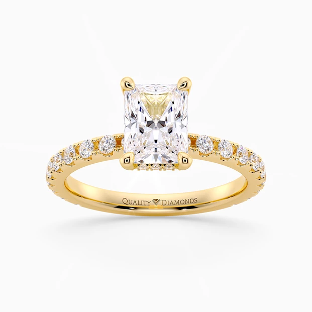 Diamond Set Hidden Halo Radiant Kala Diamond Ring in 18K Yellow Gold