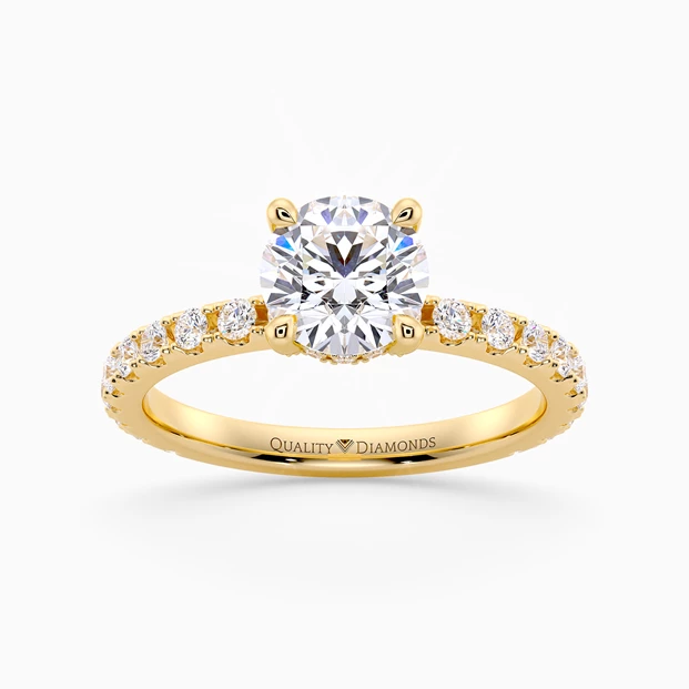Diamond Set Hidden Halo Round Brilliant Kala Diamond Ring in 18K Yellow Gold
