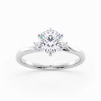 Round Brilliant Trilogy Six Claw Cura Diamond Ring in 18K White Gold