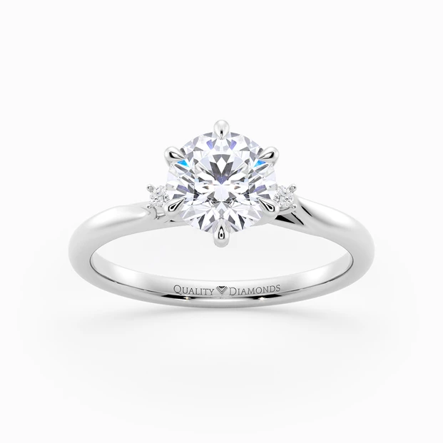 Round Brilliant Trilogy Six Claw Cura Diamond Ring in 18K White Gold