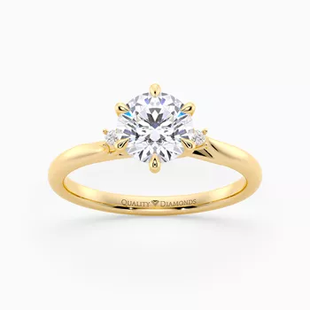 Round Brilliant Trilogy Six Claw Cura Diamond Ring in 18K Yellow Gold