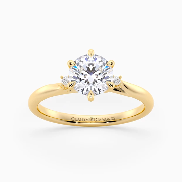 Round Brilliant Trilogy Six Claw Cura Diamond Ring in 18K Yellow Gold