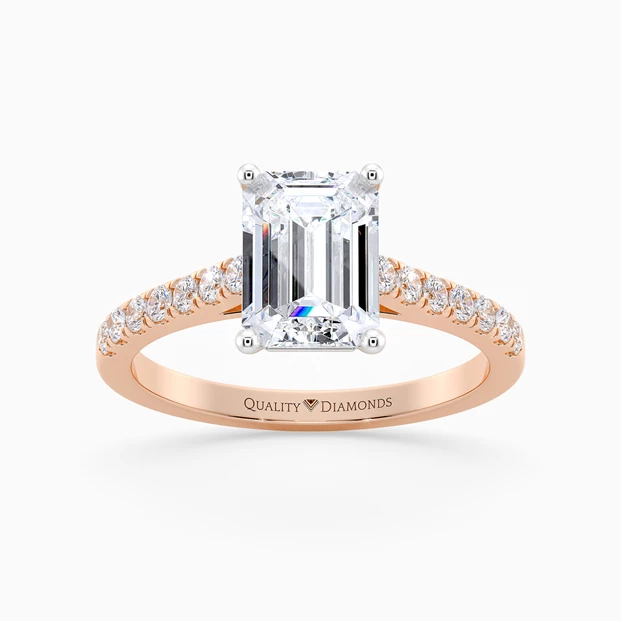 Diamond Set Emerald Milena Diamond Ring in 18K Rose Gold