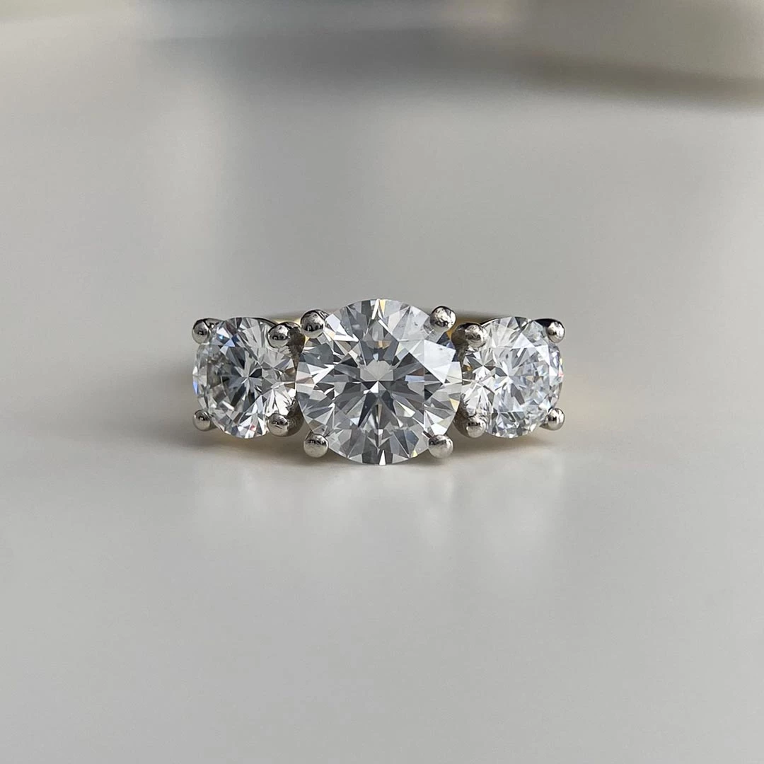 3.63ct Lab-Grown Round Noa Trilogy Diamond Ring in 18K Yellow Gold and Platinum