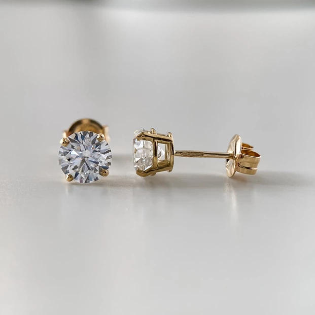 2.06ct Lab-Grown Round Brilliant Ettore Diamond Stud Earrings in 18K Yellow Gold