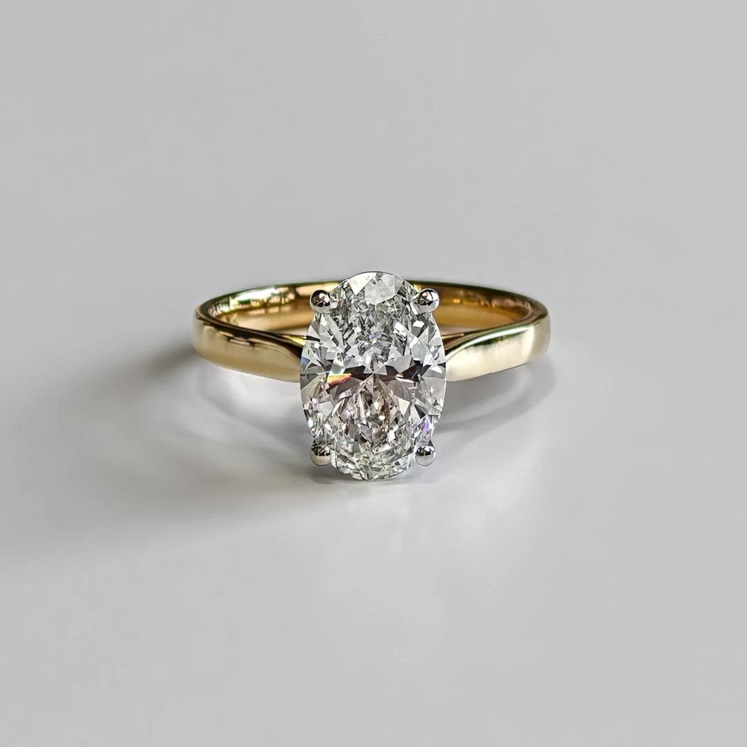 2.55ct Lab-Grown Oval Clara Diamond Ring in 18K Yellow Gold and Platinum