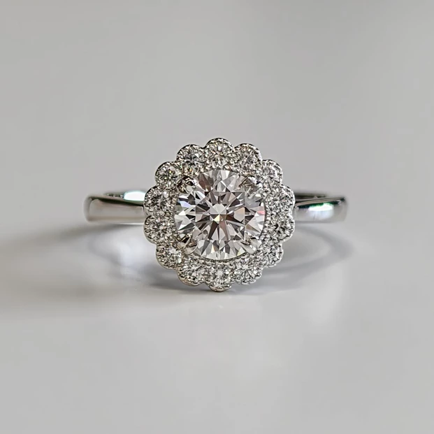1.23ct Lab-Grown Round Brilliant Flower Halo Diamond Ring in Platinum