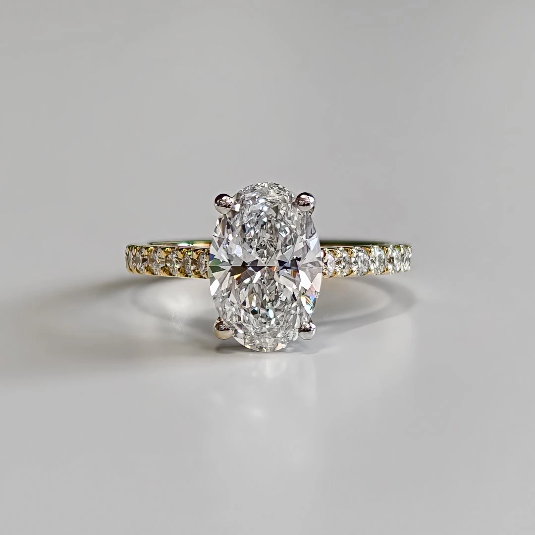 1.74ct Lab-Grown Oval Milena Diamond Ring in 18K Yellow Gold and Platinum