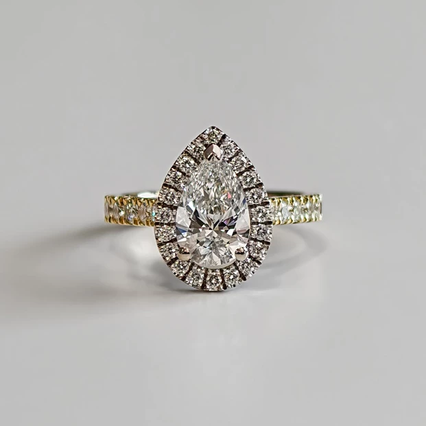 1.10ct Lab-Grown Pear Bijou Diamond Ring in 18K Yellow and White Gold