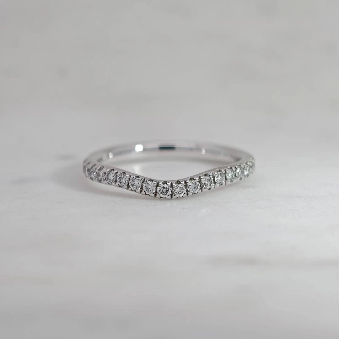 18K White Gold 2.2mm Curved Half Micro Set Diamond Ring