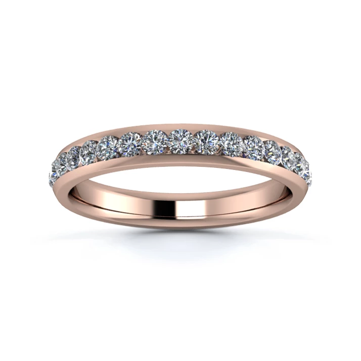 18K Rose Gold 3mm Half Channel Diamond Set Ring