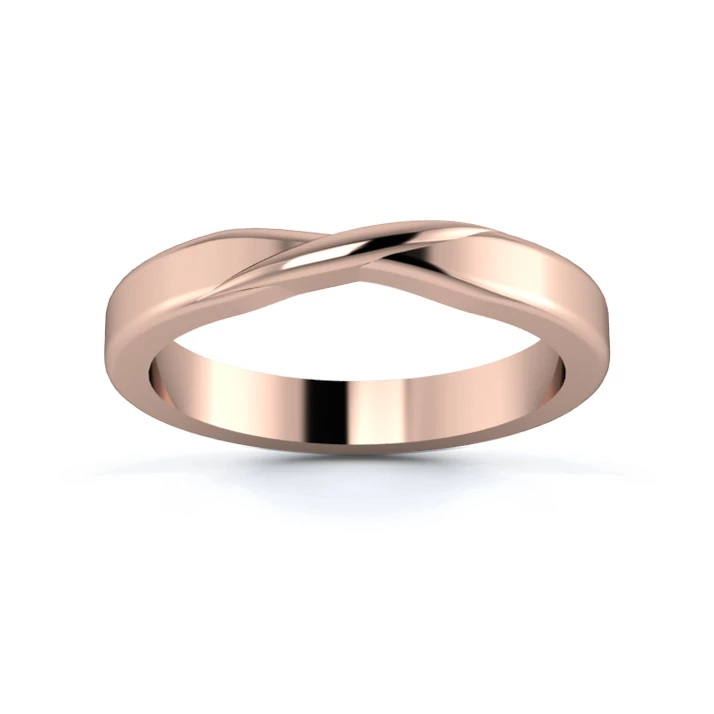 18K Rose Gold 3mm Ribbon Wedding Ring