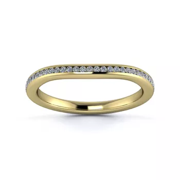 18K Yellow Gold 2mm Slight Wave Half Channel Diamond Set Ring