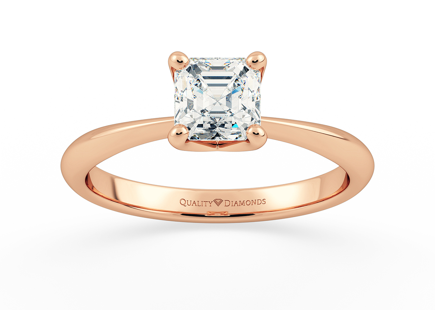 One Carat Lab Grown Asscher Solitaire Diamond Engagement Ring in 18K Rose Gold