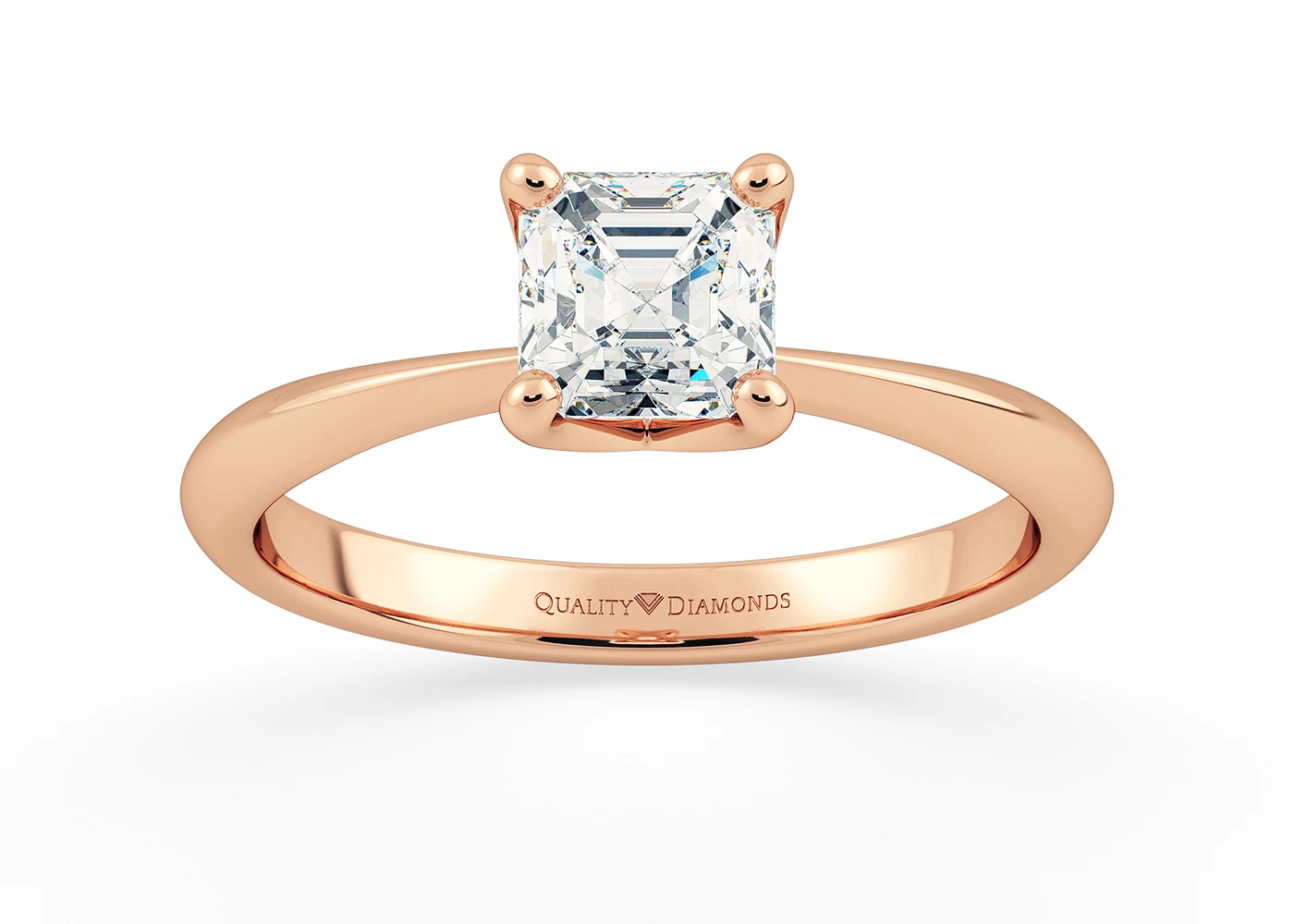 One Carat Lab Grown Asscher Solitaire Diamond Engagement Ring in 18K Rose Gold
