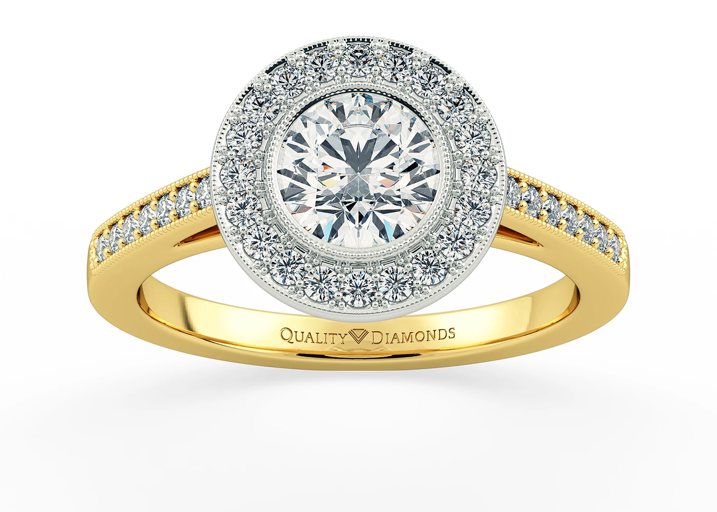 Diamond Set Round Brilliant Dante Diamond Ring in 18K Yellow Gold