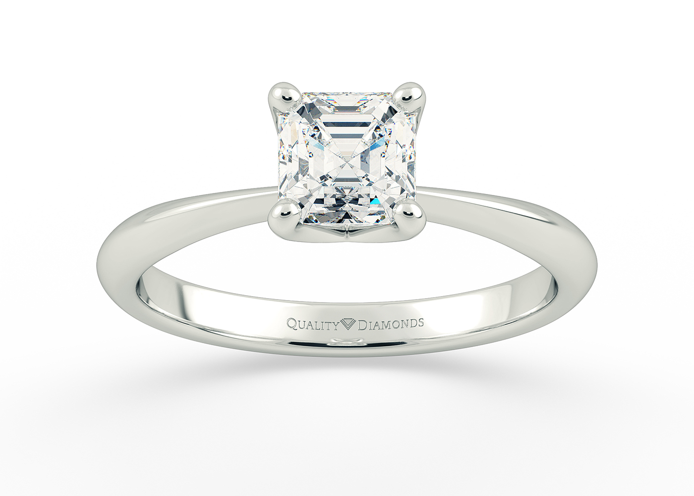 One Carat Asscher Solitaire Diamond Engagement Ring in 18K White Gold