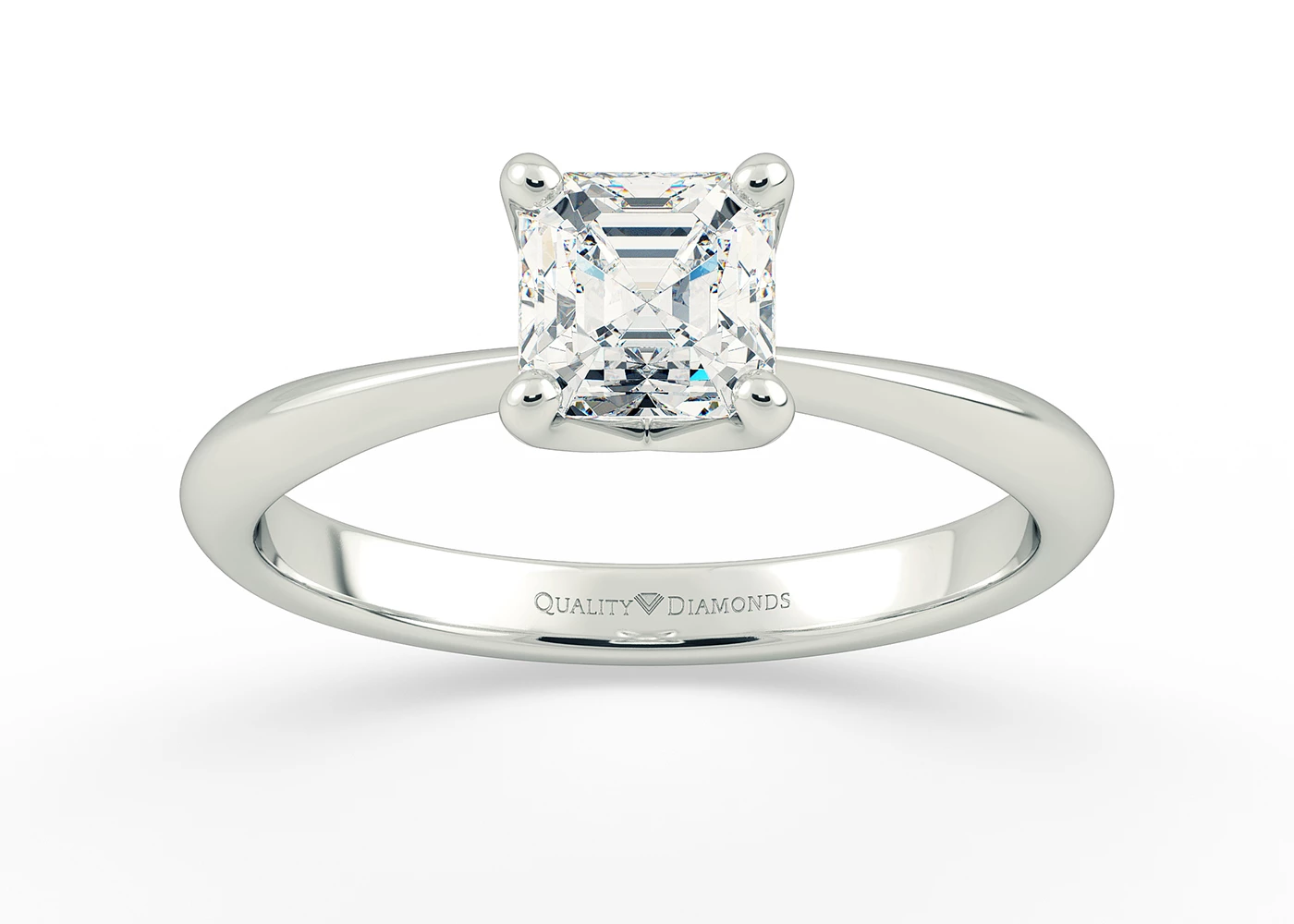 Two Carat Lab Grown Asscher Solitaire Diamond Engagement Ring in 9K White Gold