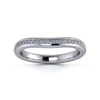 18K White Gold 2.5mm Slight Wave Half Grain Diamond Set Ring