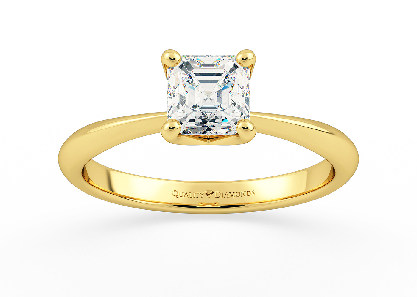 One Carat Asscher Solitaire Diamond Engagement Ring in 18K Yellow Gold