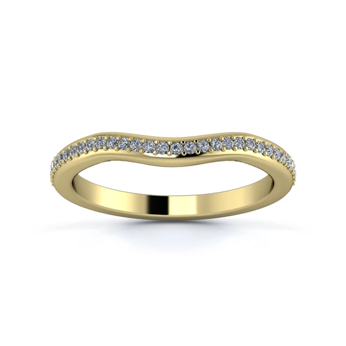 18K Yellow Gold 2mm Gentle Wave Half Grain Diamond Set Ring