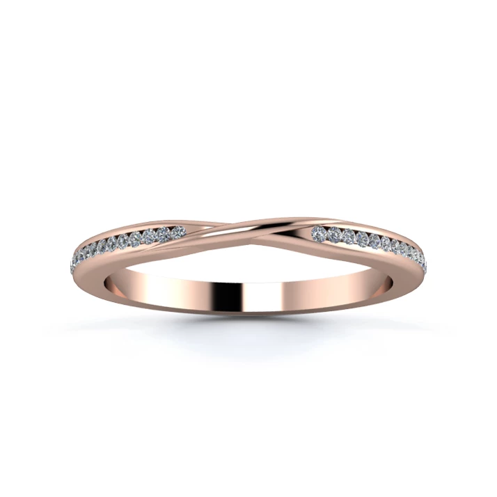 18K Rose Gold 2mm Ribbon Half Channel Diamond Set Ring