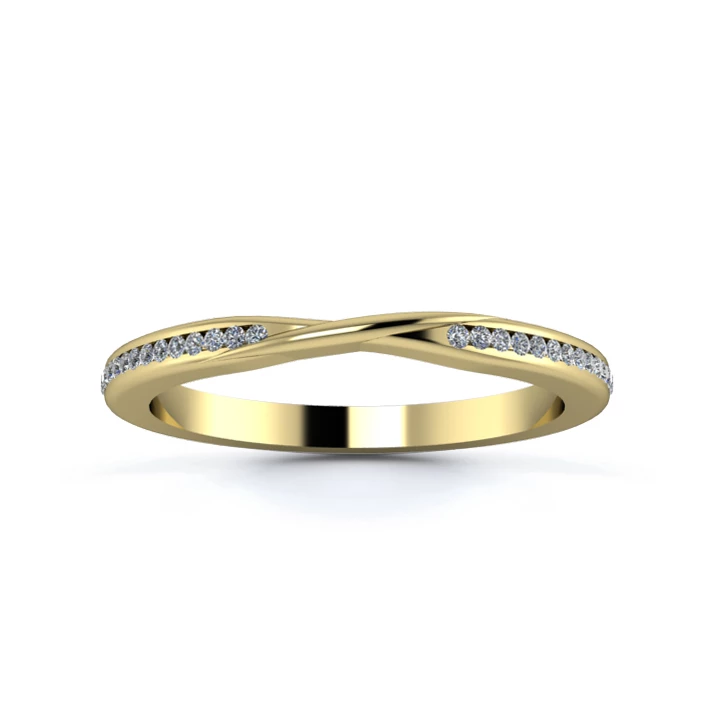 18K Yellow Gold 2mm Ribbon Half Channel Diamond Set Ring