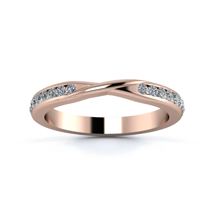 18K Rose Gold 2.5mm Ribbon Half Channel Diamond Set Ring
