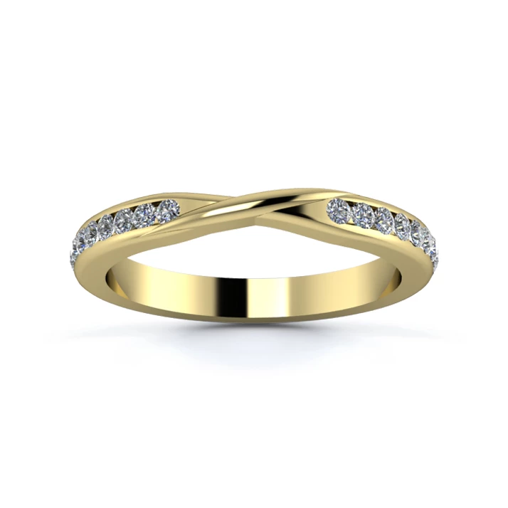 18K Yellow Gold 2.5mm Ribbon Half Channel Diamond Set Ring