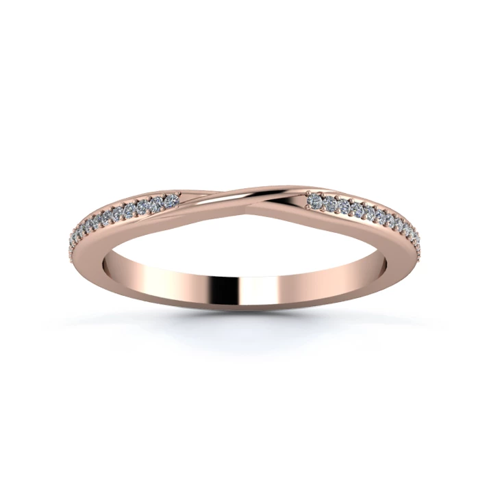 18K Rose Gold 2mm Ribbon Half Grain Diamond Set Ring
