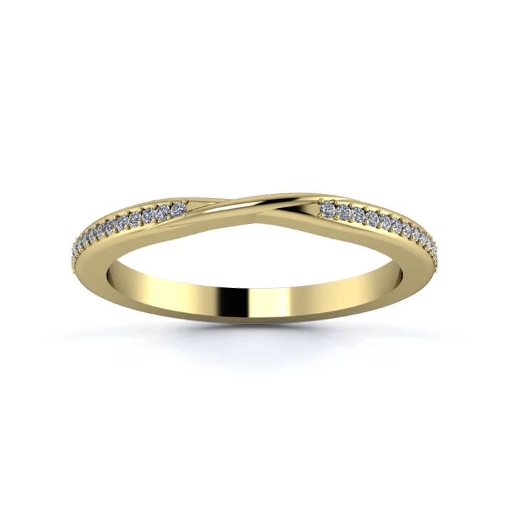 18K Yellow Gold 2mm Ribbon Half Grain Diamond Set Ring