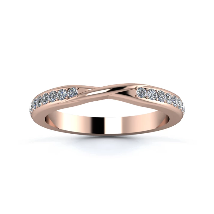 18K Rose Gold 2.5mm Ribbon Half Grain Diamond Set Ring