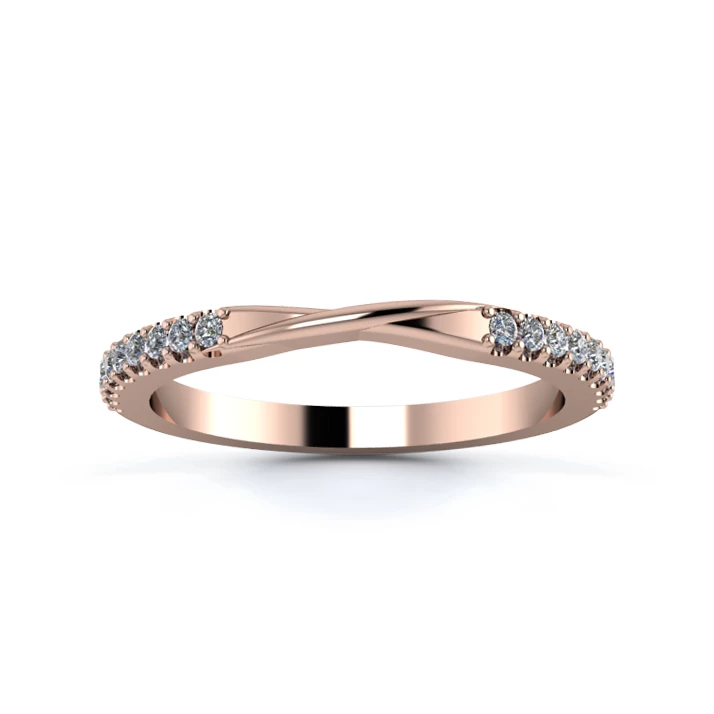 18K Rose Gold 2mm Ribbon Half Micro Diamond Set Ring
