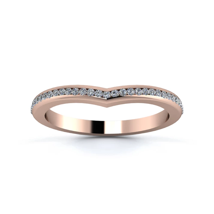 18K Rose Gold 2mm Wishbone Half Channel Diamond Set Ring