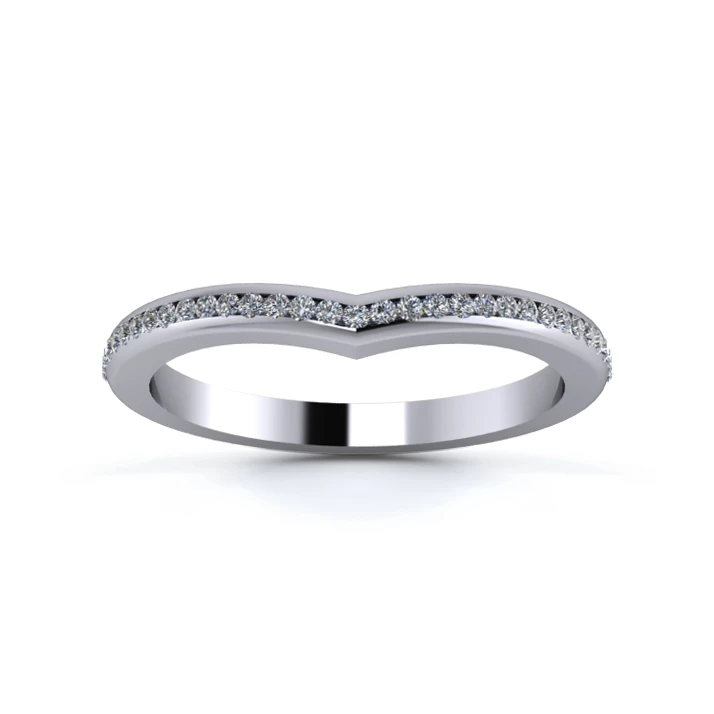 Platinum 2mm Wishbone Half Channel Diamond Set Ring