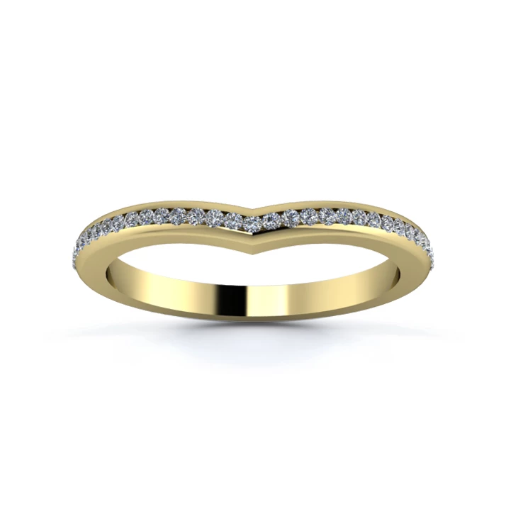 18K Yellow Gold 2mm Wishbone Half Channel Diamond Set Ring