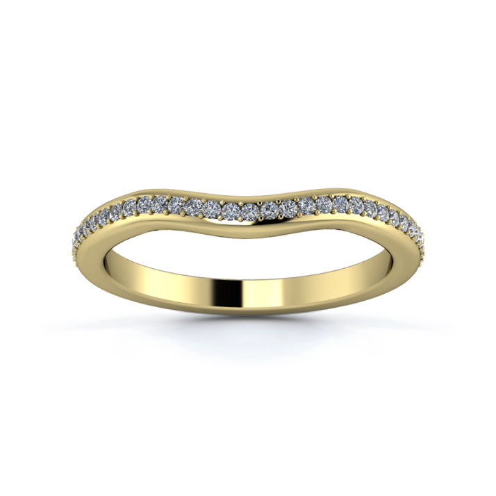 18K Yellow Gold 2mm Gentle Wave Full Grain Diamond Set Ring