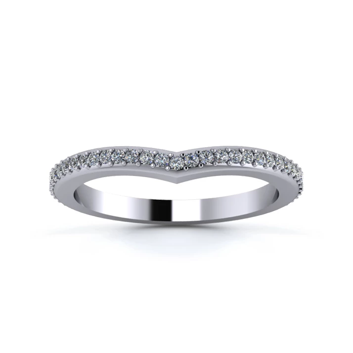 Platinum 2mm Wishbone Full Grain Diamond Set Ring