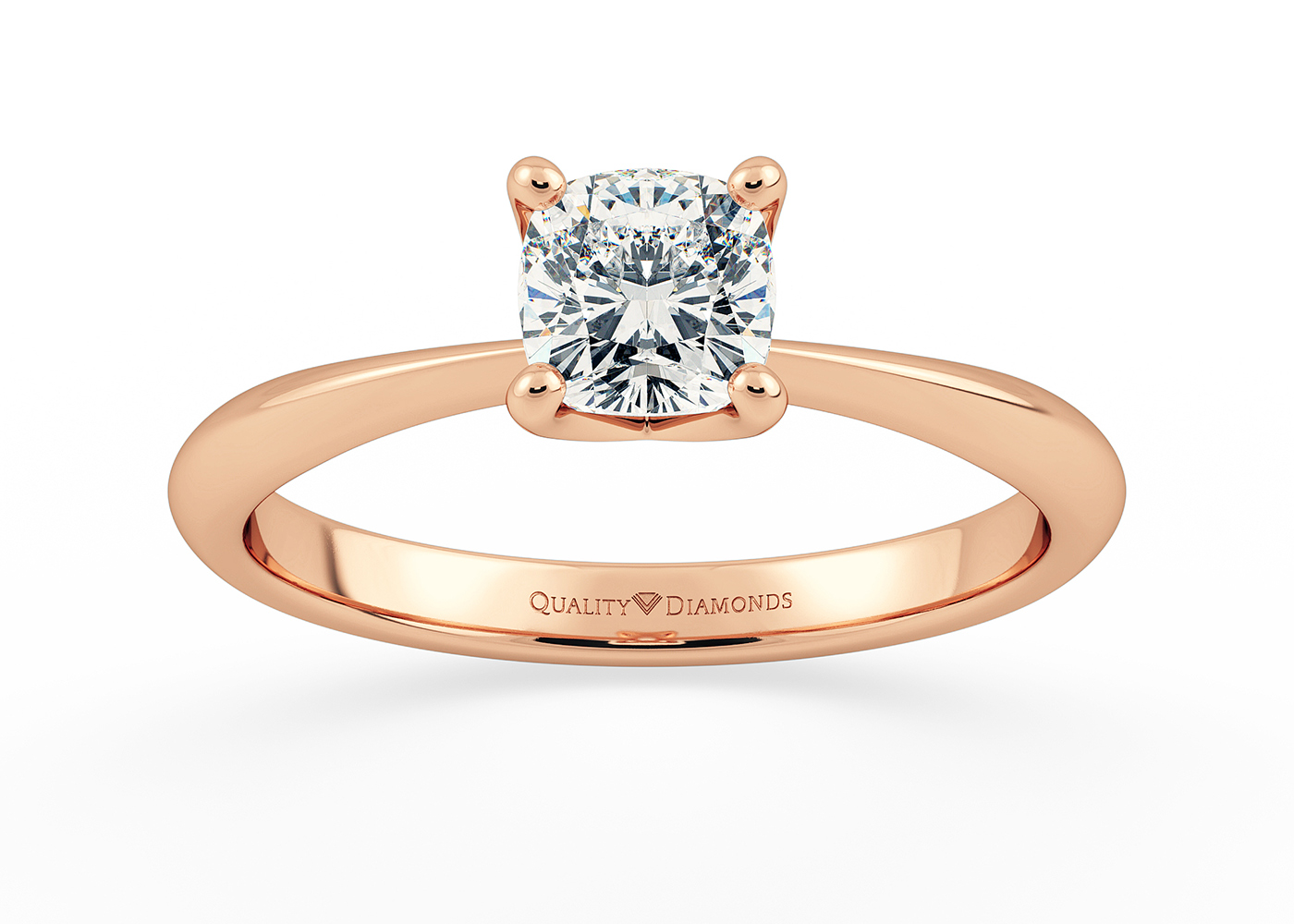 One Carat Lab Grown Cushion Solitaire Diamond Engagement Ring in 18K Rose Gold