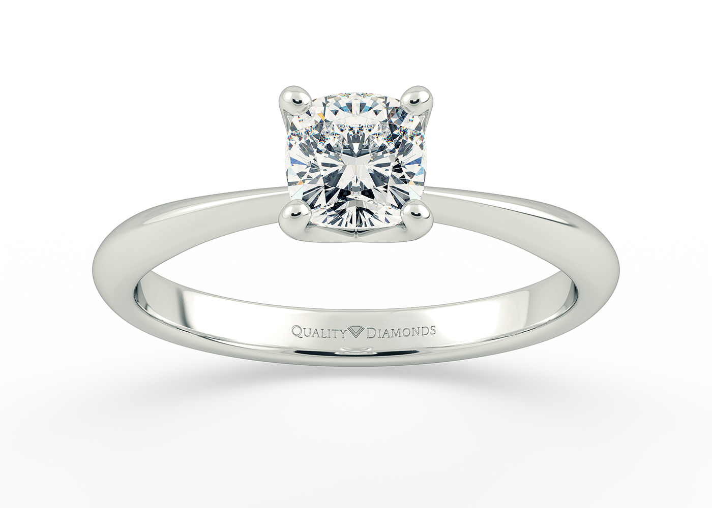 One Carat Lab Grown Cushion Solitaire Diamond Engagement Ring in Platinum 950