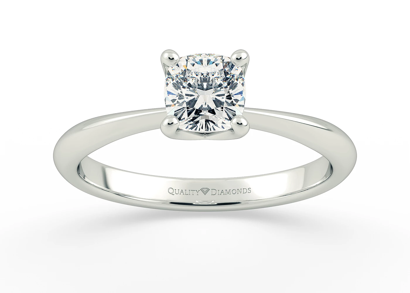One Carat Cushion Solitaire Diamond Engagement Ring in 9K White Gold