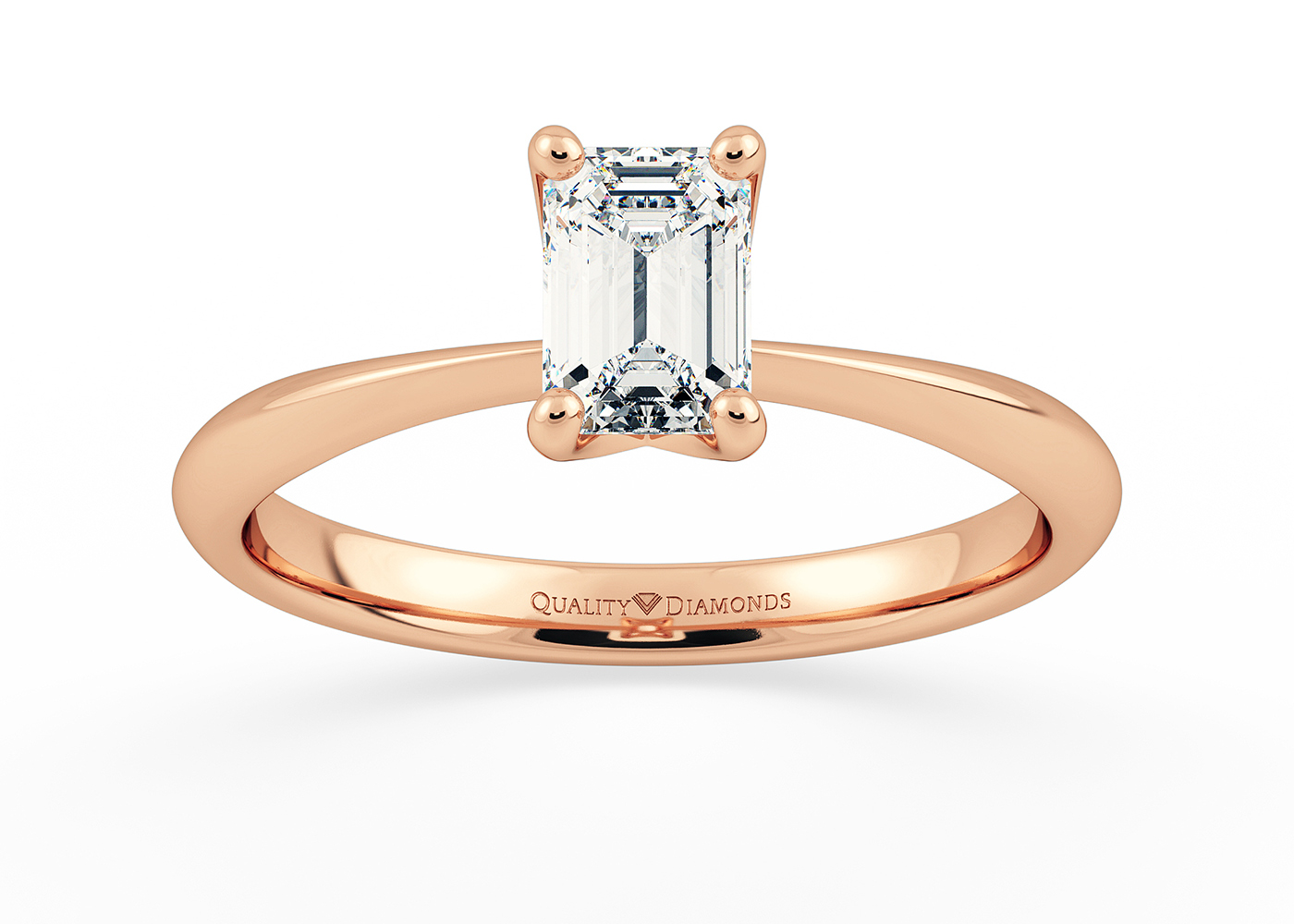 Half Carat Emerald Solitaire Diamond Engagement Ring in 18K Rose Gold