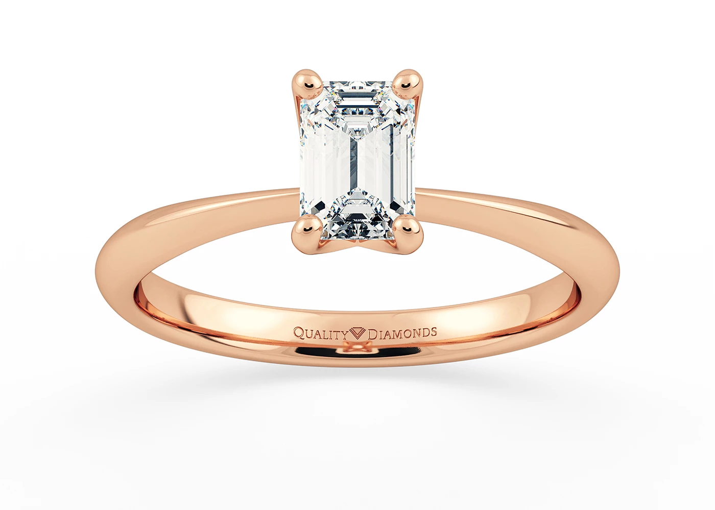 One Carat Emerald Solitaire Diamond Engagement Ring in 18K Rose Gold