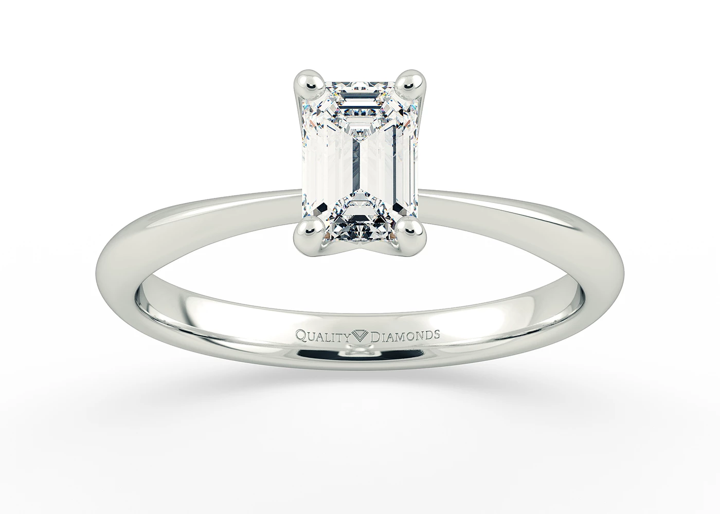 One Carat Emerald Solitaire Diamond Engagement Ring in Platinum 950