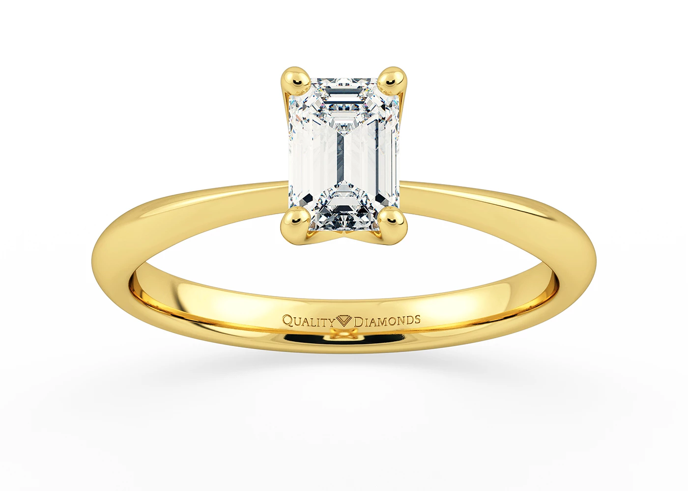 One Carat Emerald Solitaire Diamond Engagement Ring in 18K Yellow Gold