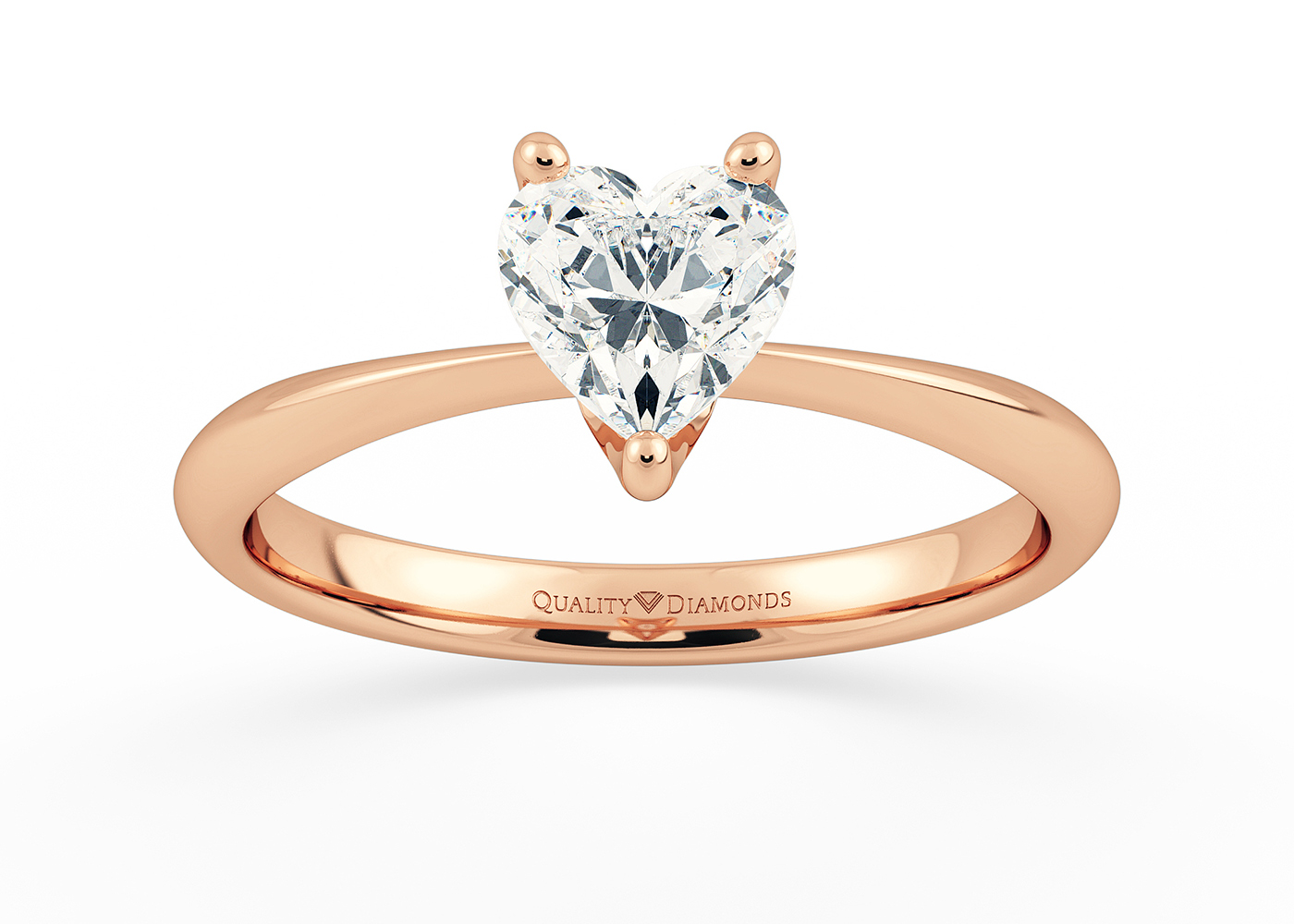 One Carat Lab Grown Heart Solitaire Diamond Engagement Ring in 18K Rose Gold