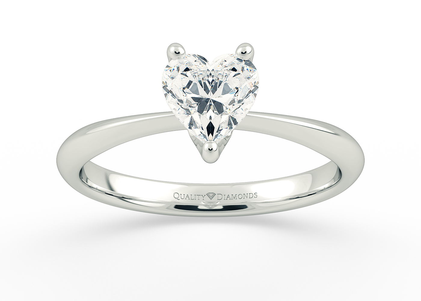 Two Carat Heart Solitaire Diamond Engagement Ring in 18K White Gold