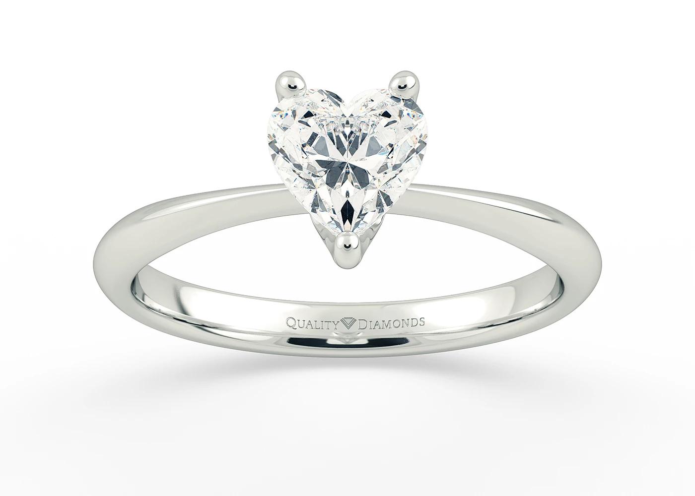 One Carat Lab Grown Heart Solitaire Diamond Engagement Ring in 18K White Gold